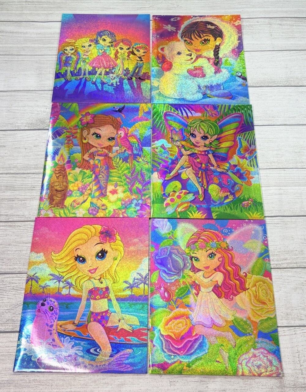 Lisa Frank Lot Of 6 Glitter Pocket Folders Unpunched New